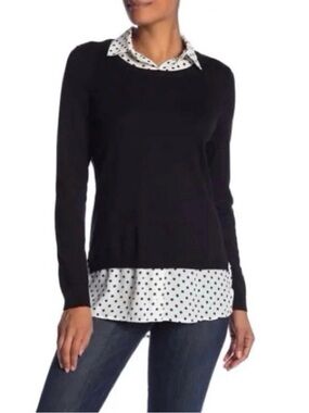 Adrianna Papell shirttail twofer sweater polka dot